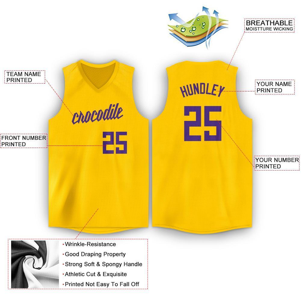 Custom Gold Purple V-Neck Basketball Jersey view 2