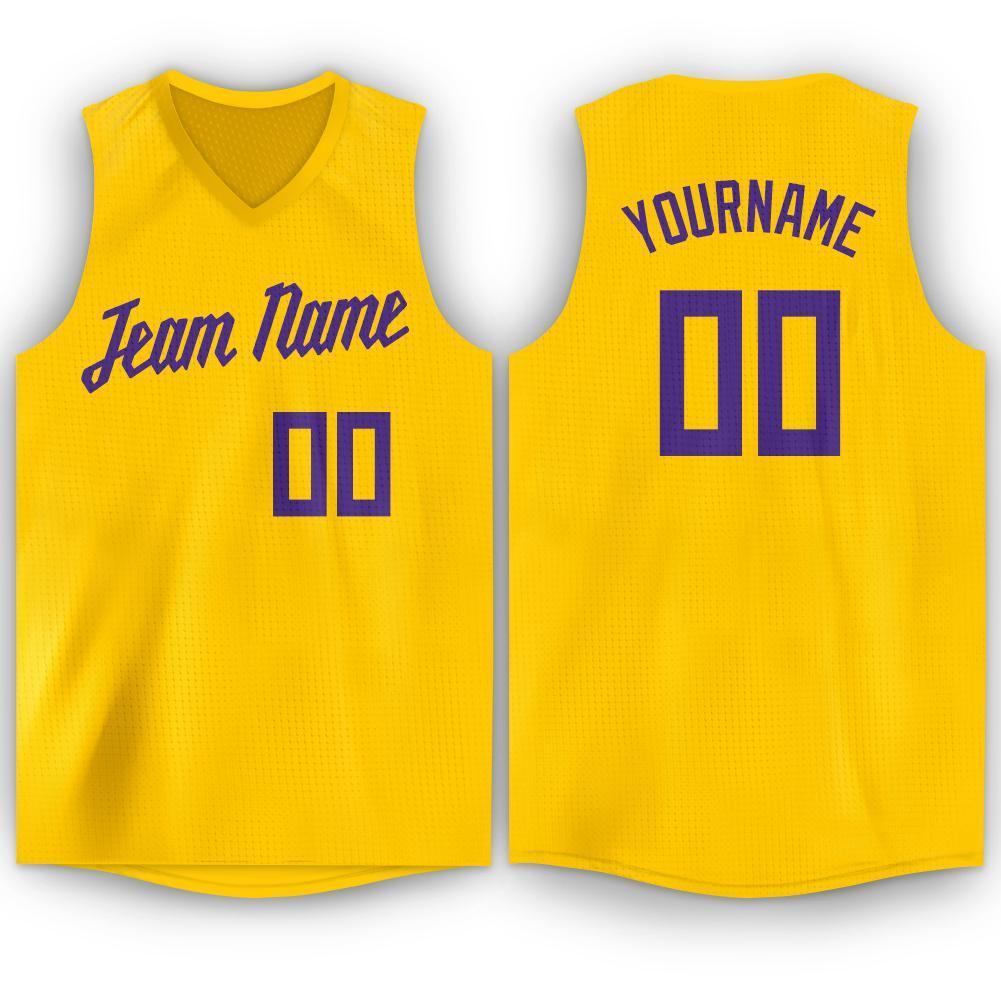 Custom Gold Purple V-Neck Basketball Jersey - Main View