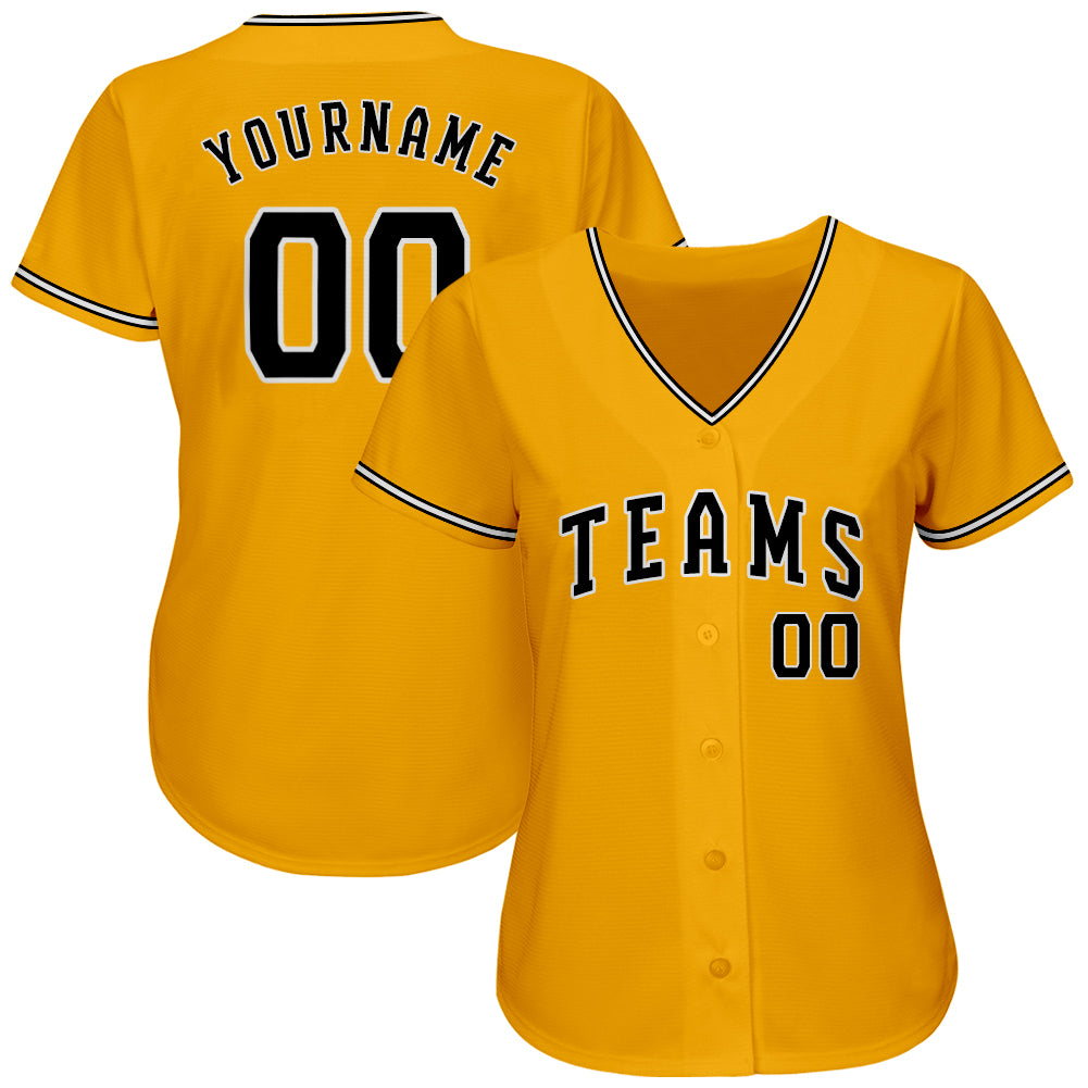 Custom Gold Black-White Authentic Baseball Jersey view 2