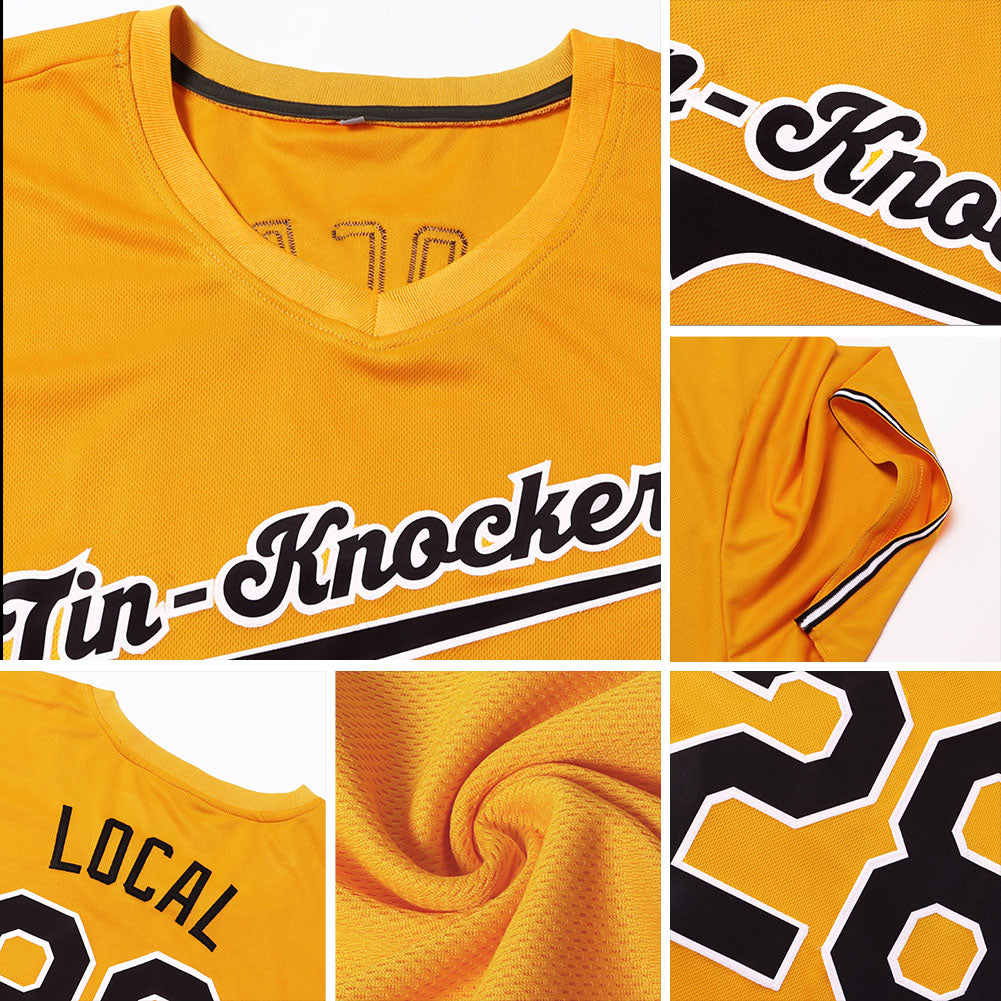 Custom Gold Black-White Authentic Baseball Jersey view 6