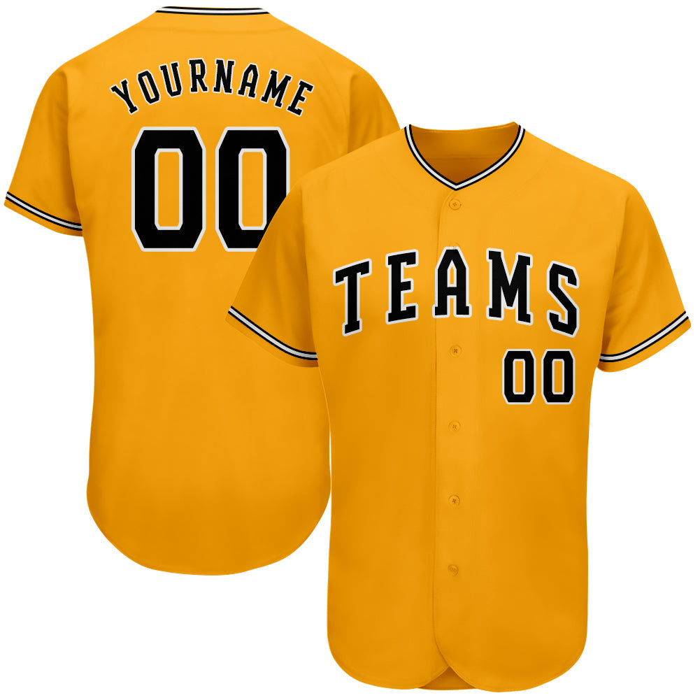 Custom Gold Black-White Authentic Baseball Jersey - Main View