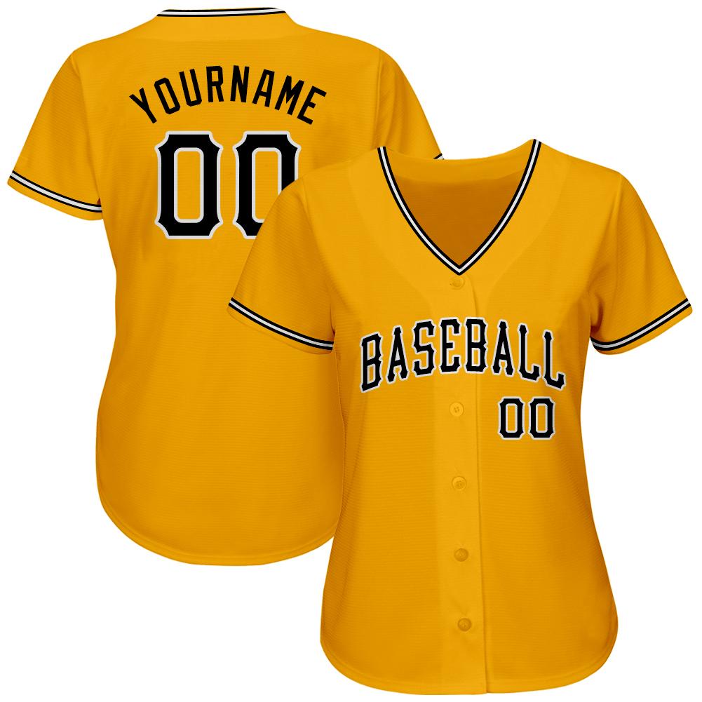 Custom Gold Black-White Authentic Baseball Jersey view 2