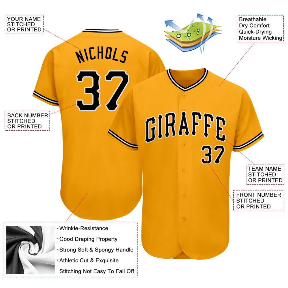 Custom Gold Black-White Authentic Baseball Jersey view 3