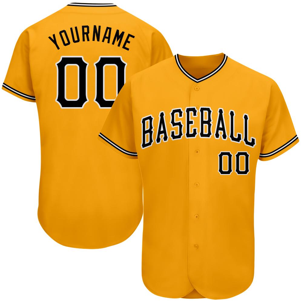Custom Gold Black-White Authentic Baseball Jersey - Main View
