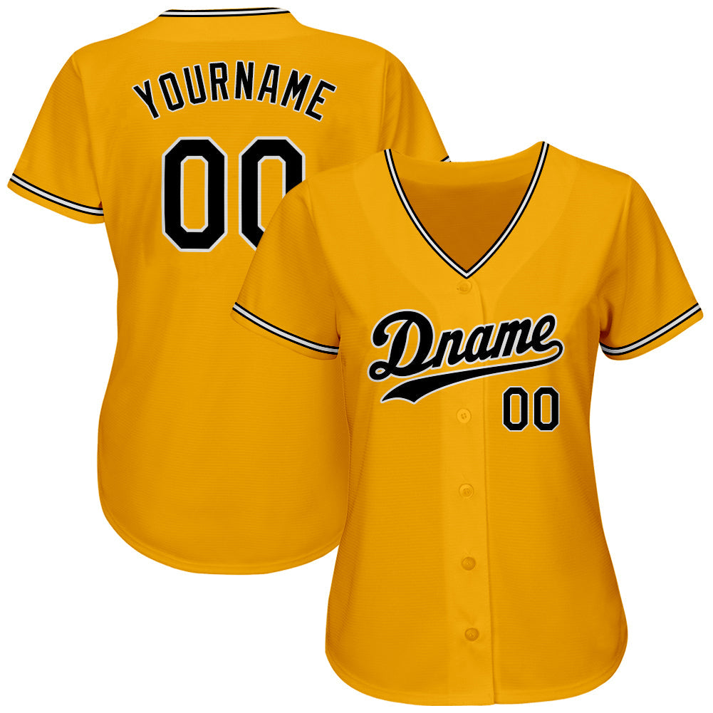 Custom Gold Black-White Authentic Baseball Jersey view 3