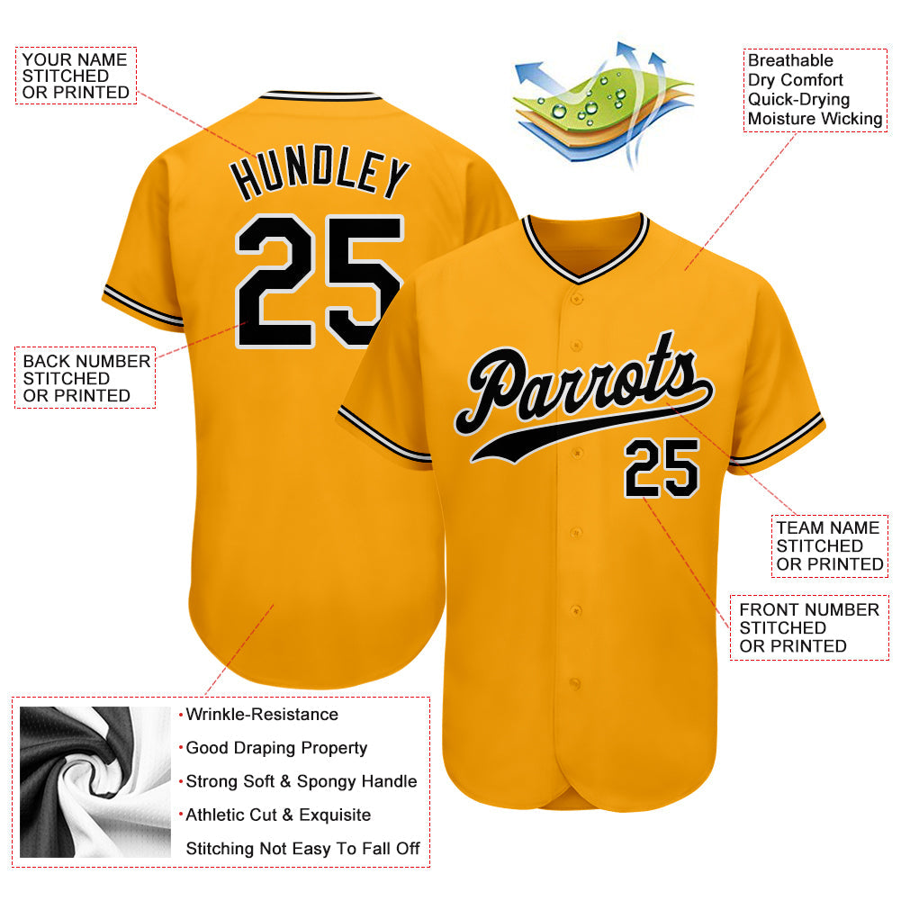 Custom Gold Black-White Authentic Baseball Jersey view 4