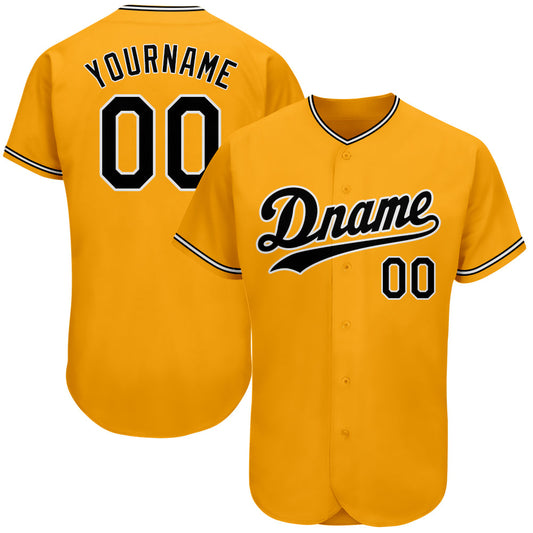 Custom Gold Black-White Authentic Baseball Jersey - Main View
