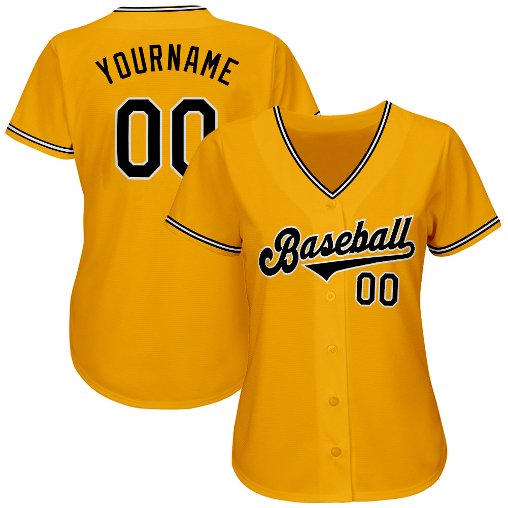 Custom Gold Black-White Authentic Baseball Jersey view 2