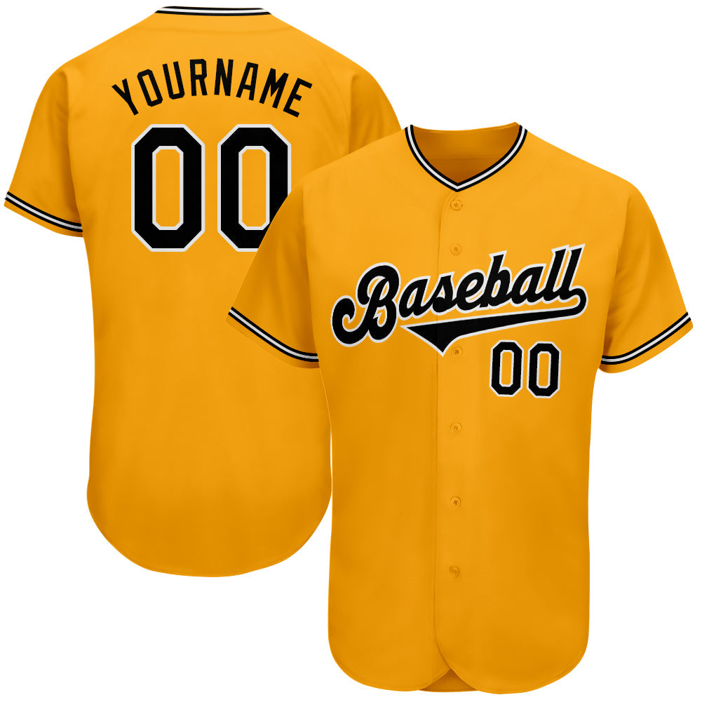 Custom Gold Black-White Authentic Baseball Jersey - Main View