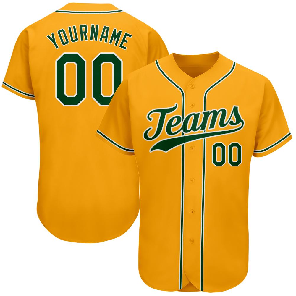 Custom Gold Green-White Authentic Baseball Jersey - Main View