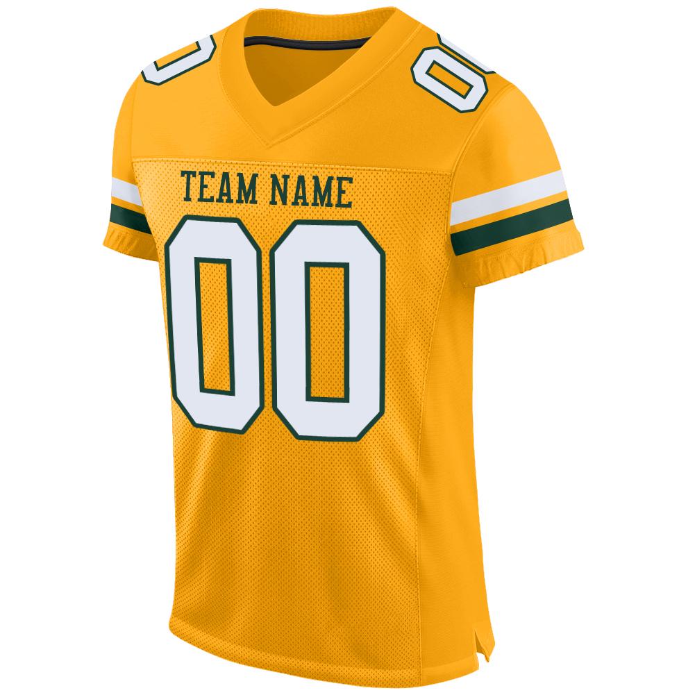 Custom Gold White-Green Mesh Authentic Football Jersey view 2