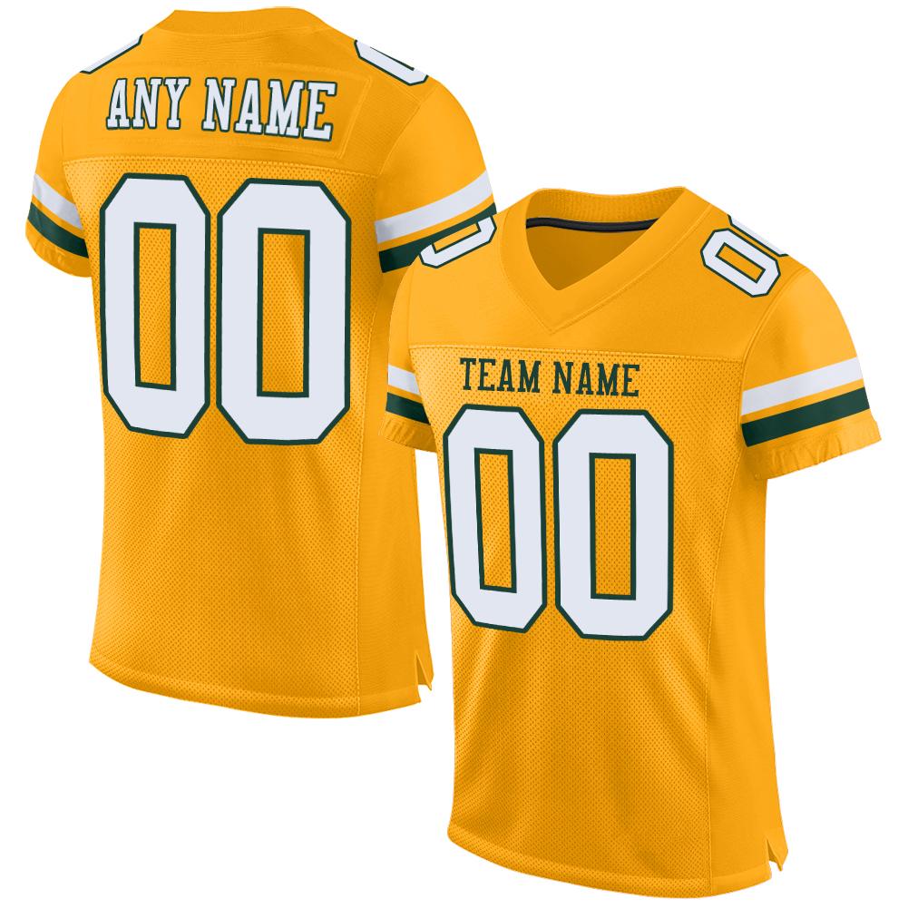 Custom Gold White-Green Mesh Authentic Football Jersey - Main View