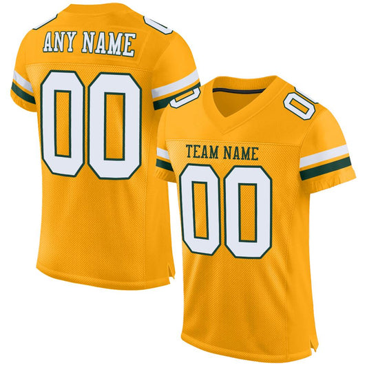Custom Gold White-Green Mesh Authentic Football Jersey - Main View