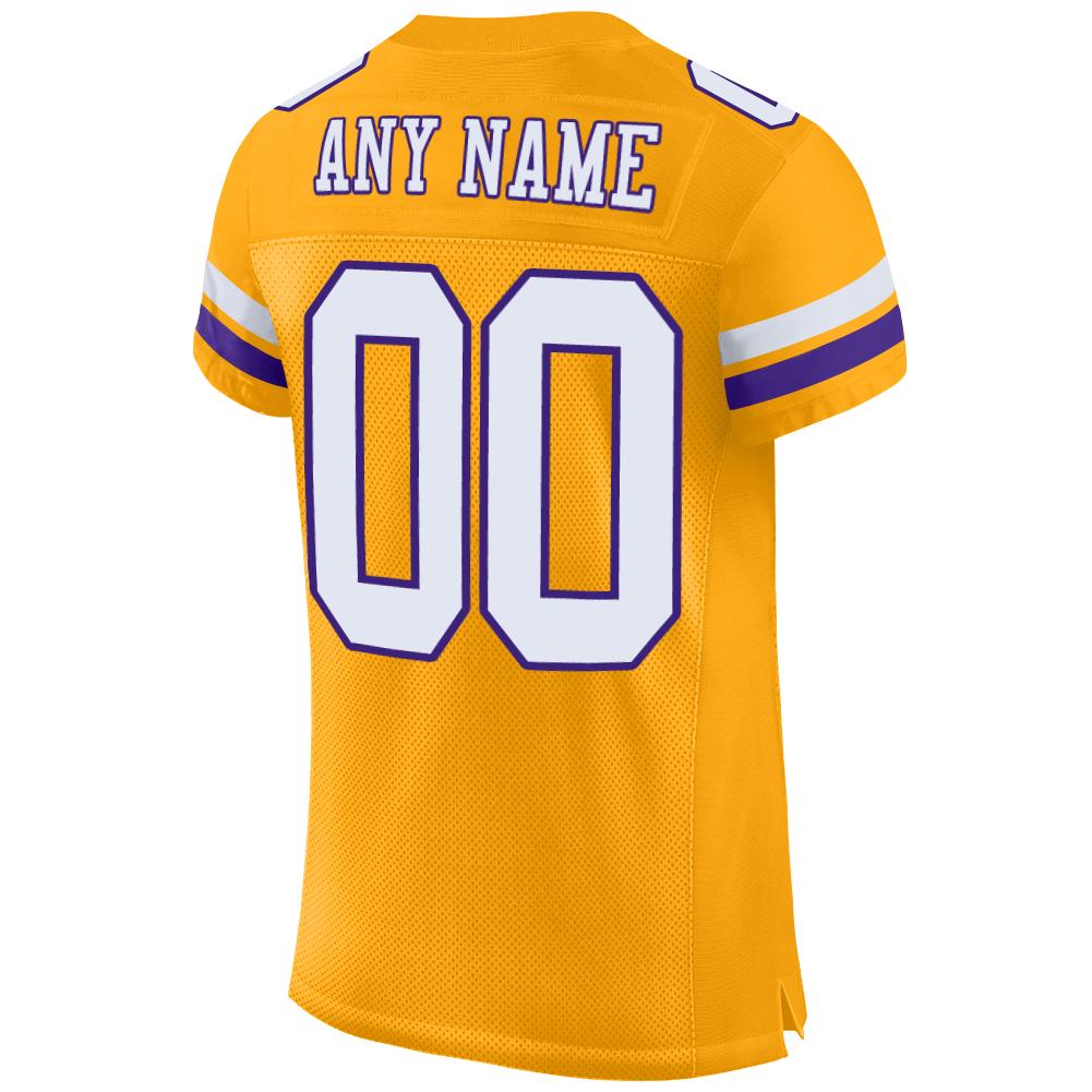 Custom Gold White-Purple Mesh Authentic Football Jersey view 3