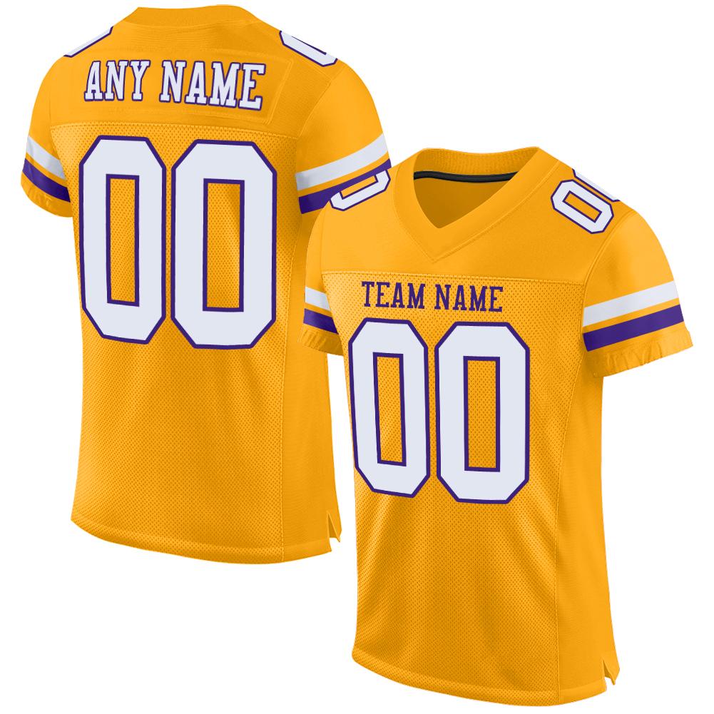 Custom Gold White-Purple Mesh Authentic Football Jersey - Main View