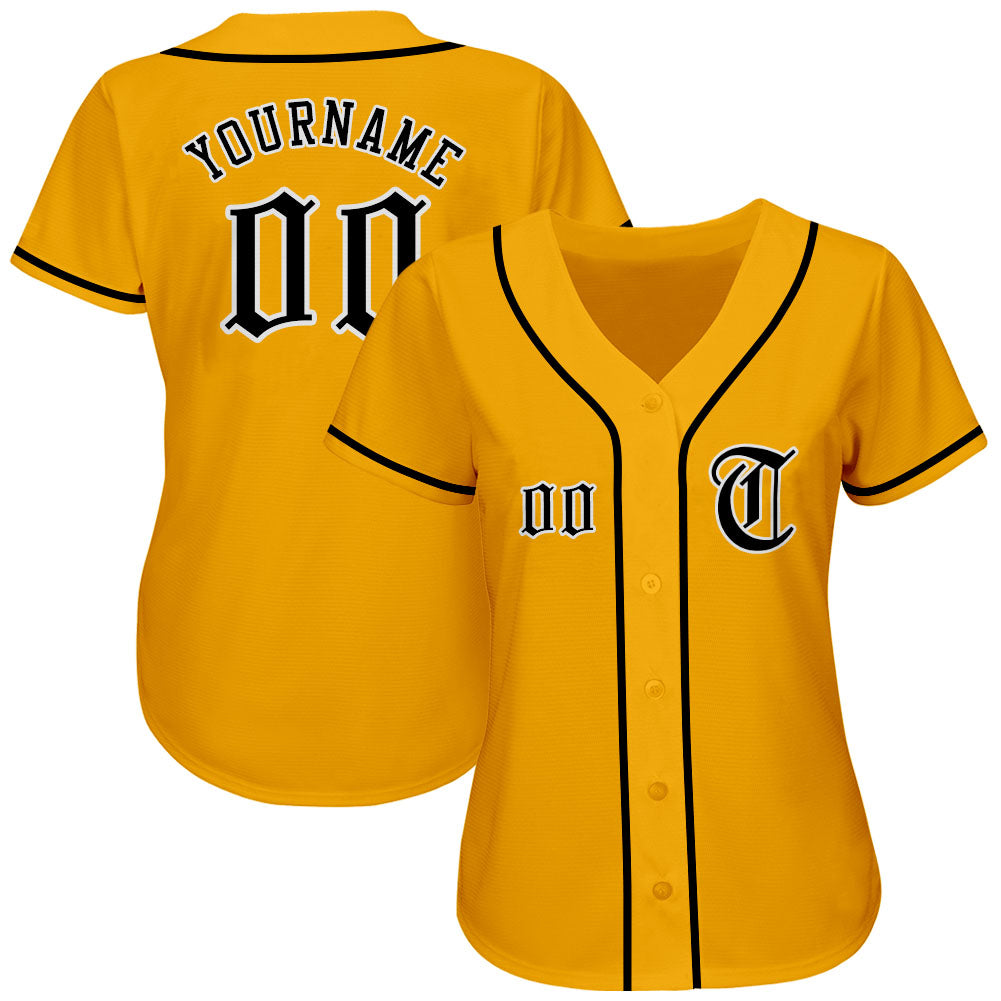 Custom Gold Black-White Authentic Baseball Jersey view 2