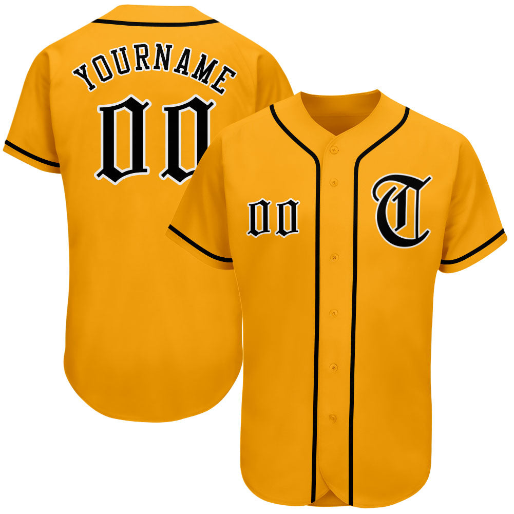 Custom Gold Black-White Authentic Baseball Jersey - Main View