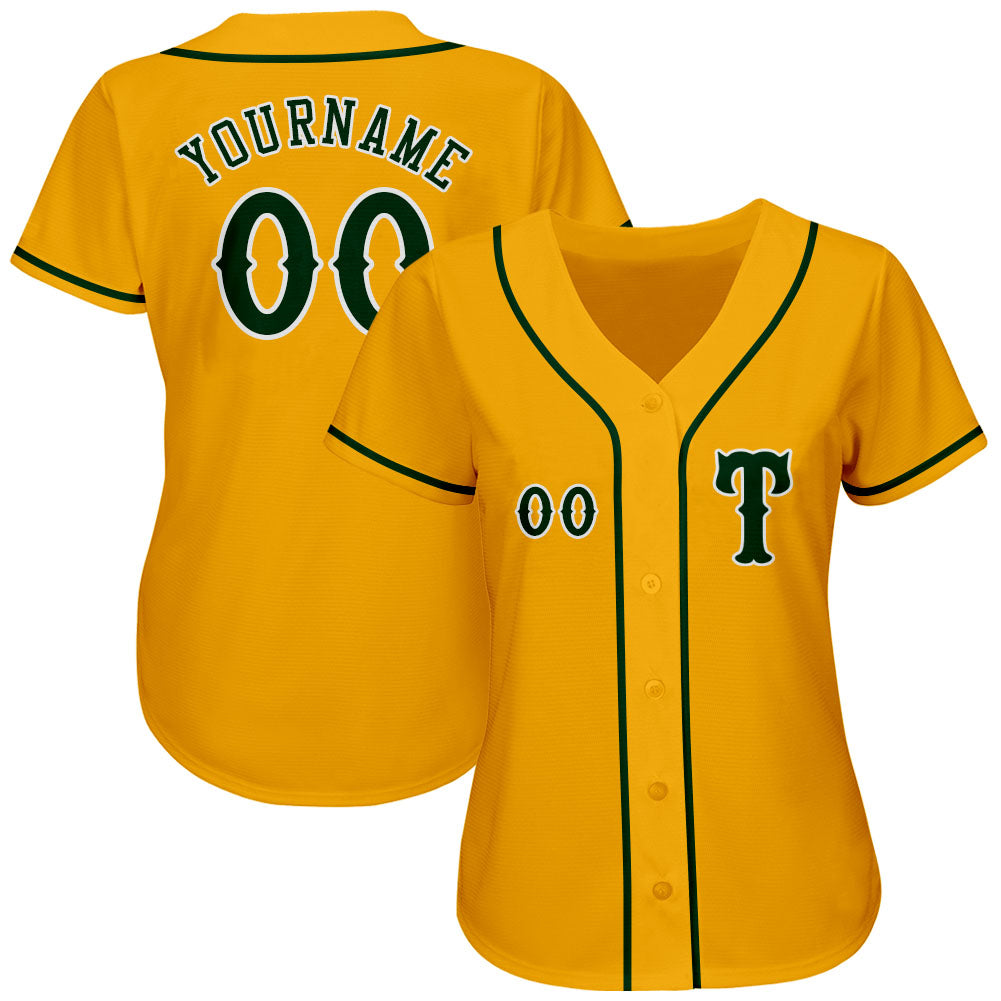 Custom Gold Green-White Authentic Baseball Jersey view 2