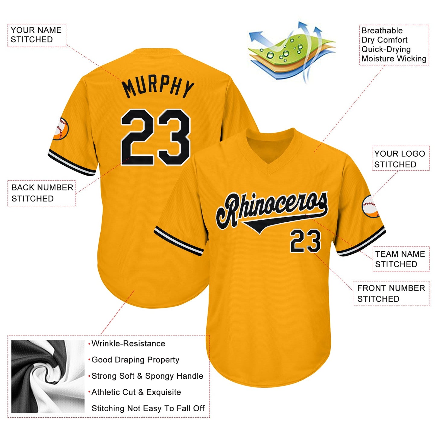 Custom Gold Black-White Authentic Throwback Rib-Knit Baseball Jersey Shirt view 4