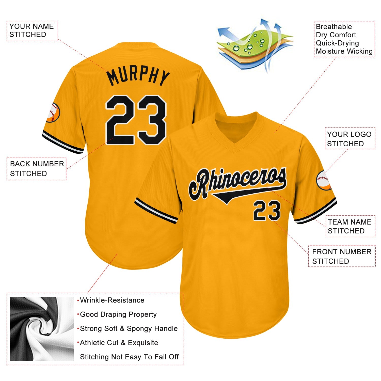 Custom Gold Black-White Authentic Throwback Rib-Knit Baseball Jersey Shirt view 4