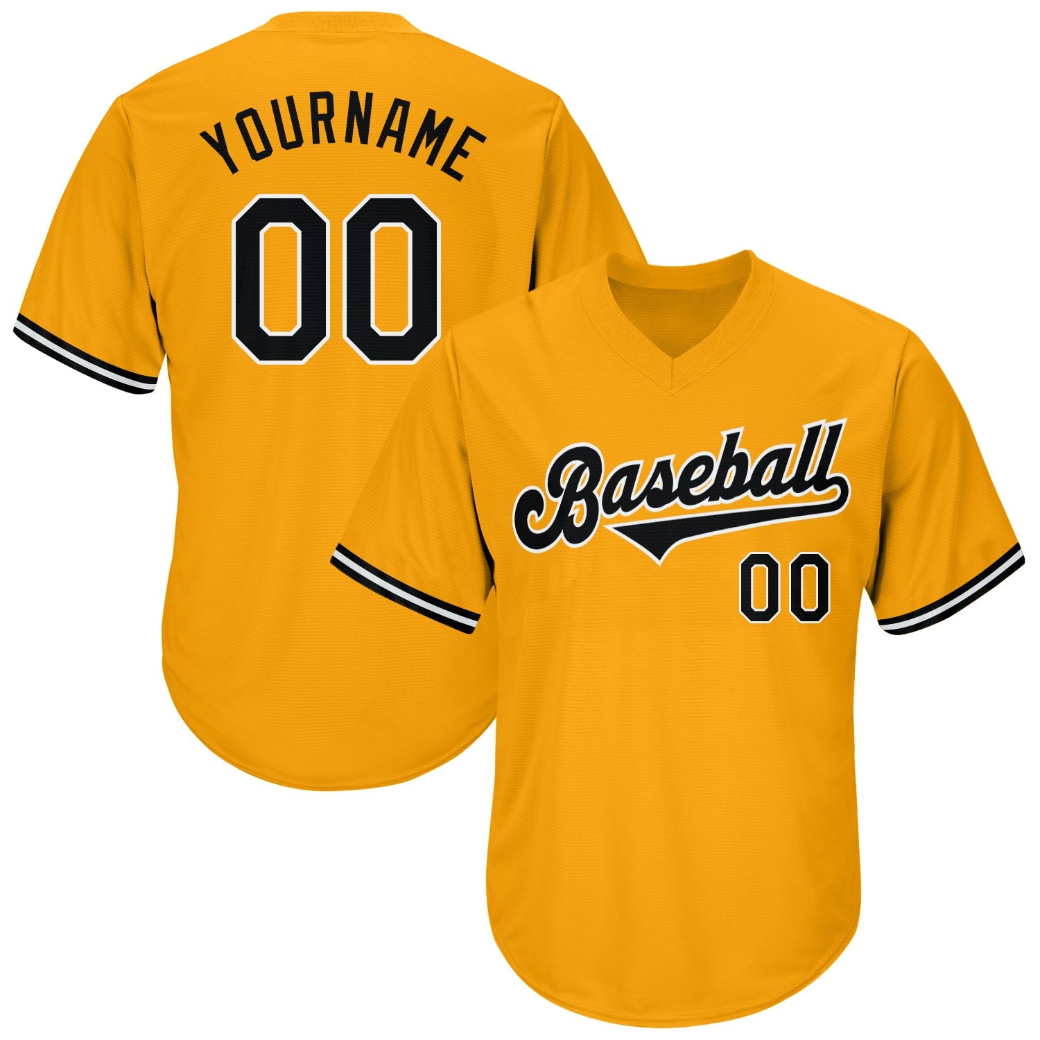Custom Gold Black-White Authentic Throwback Rib-Knit Baseball Jersey Shirt - Main View