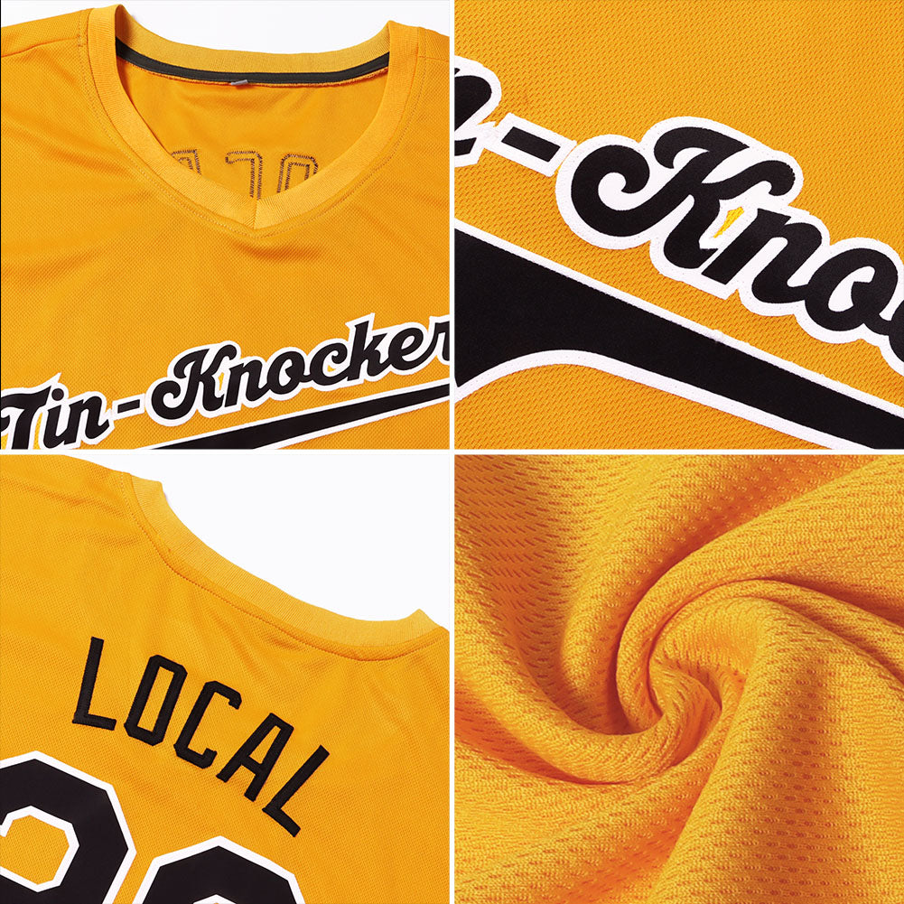 Custom Gold Green-White Authentic Throwback Rib-Knit Baseball Jersey Shirt view 7