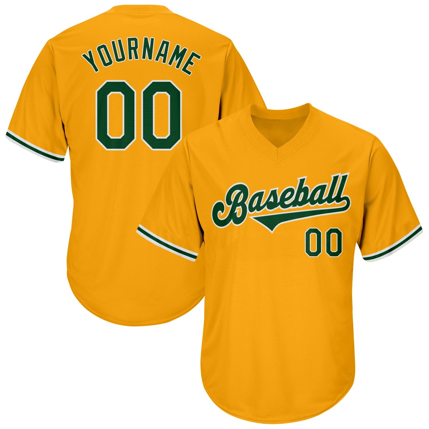 Custom Gold Green-White Authentic Throwback Rib-Knit Baseball Jersey Shirt - Main View
