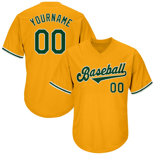 Custom Gold Green-White Authentic Throwback Rib-Knit Baseball Jersey Shirt - Main View