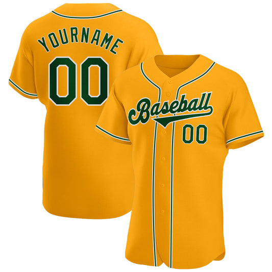 Custom Gold Green-White Authentic Baseball Jersey - Main View