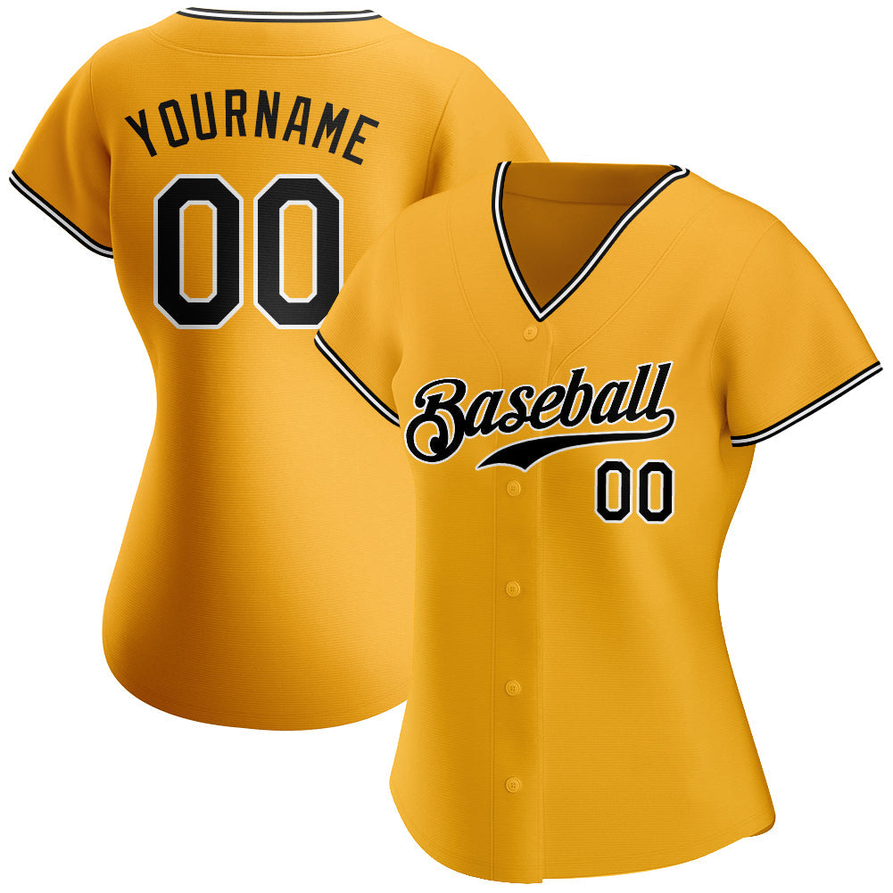 Custom Gold Black-White Authentic Baseball Jersey view 2