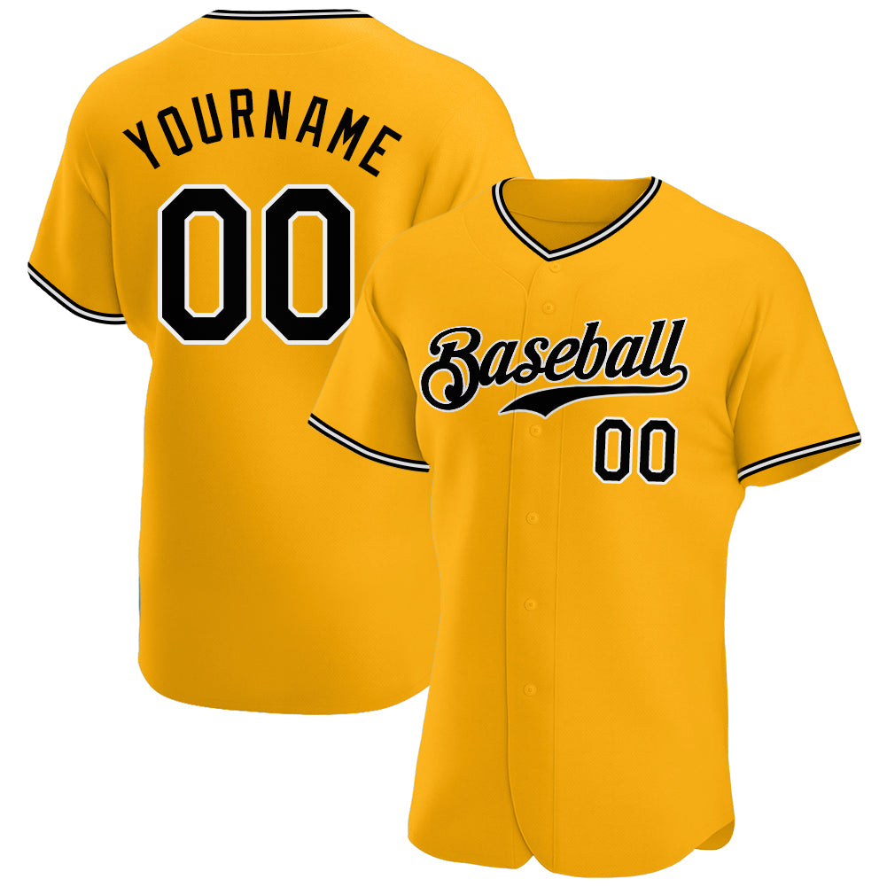 Custom Gold Black-White Authentic Baseball Jersey - Main View