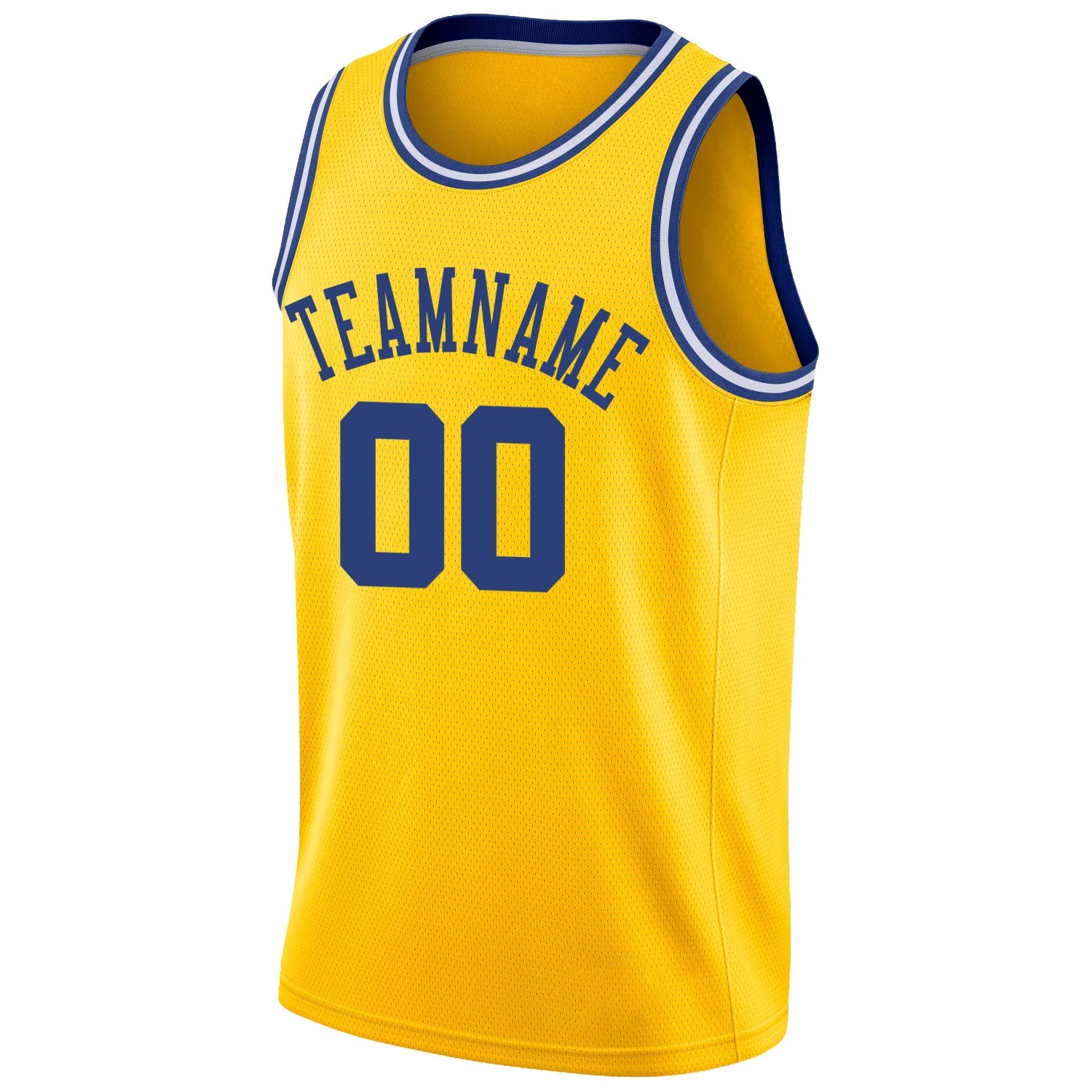 Custom Gold Royal-White Round Neck Rib-Knit Basketball Jersey view 6