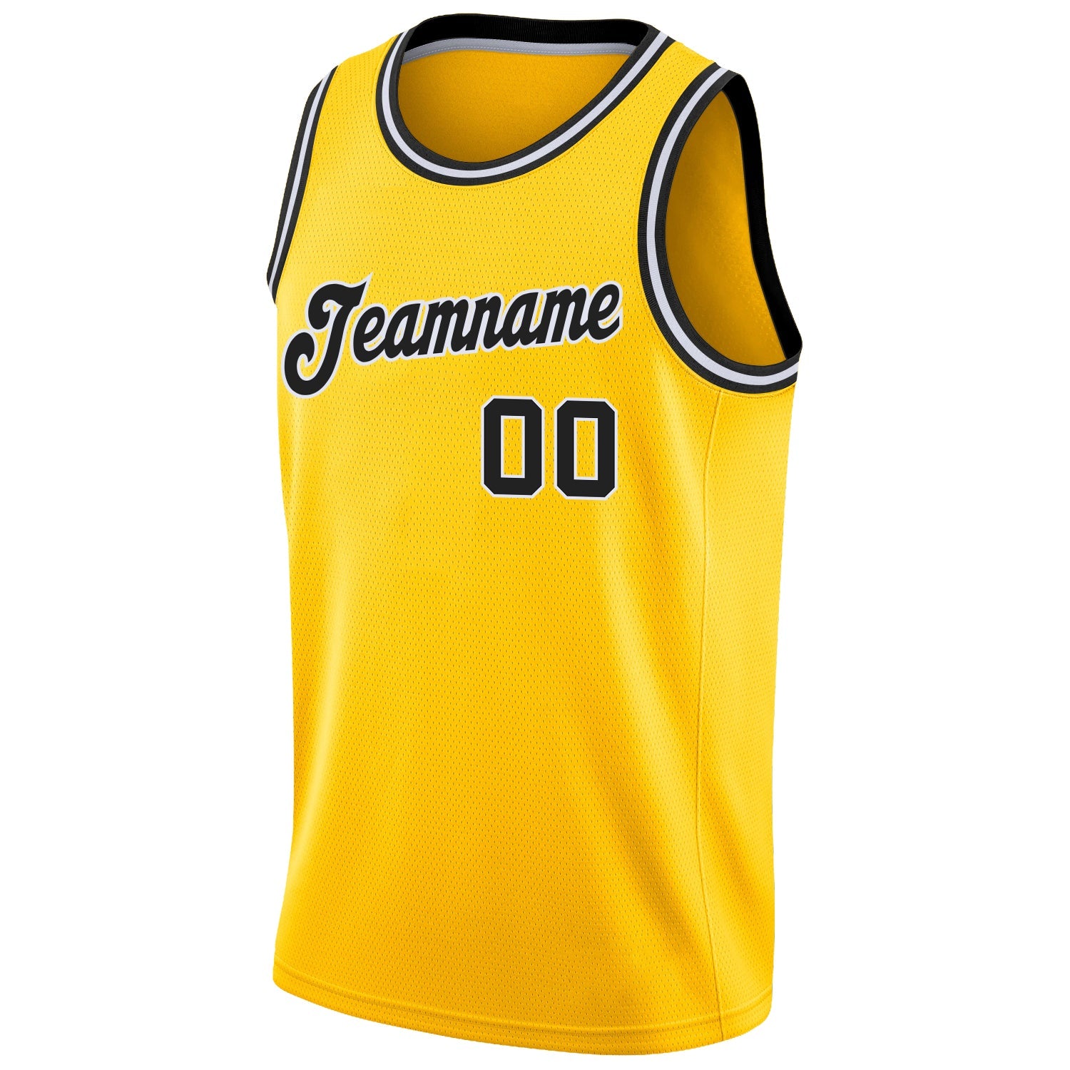 Custom Gold Black-White Round Neck Rib-Knit Basketball Jersey view 5
