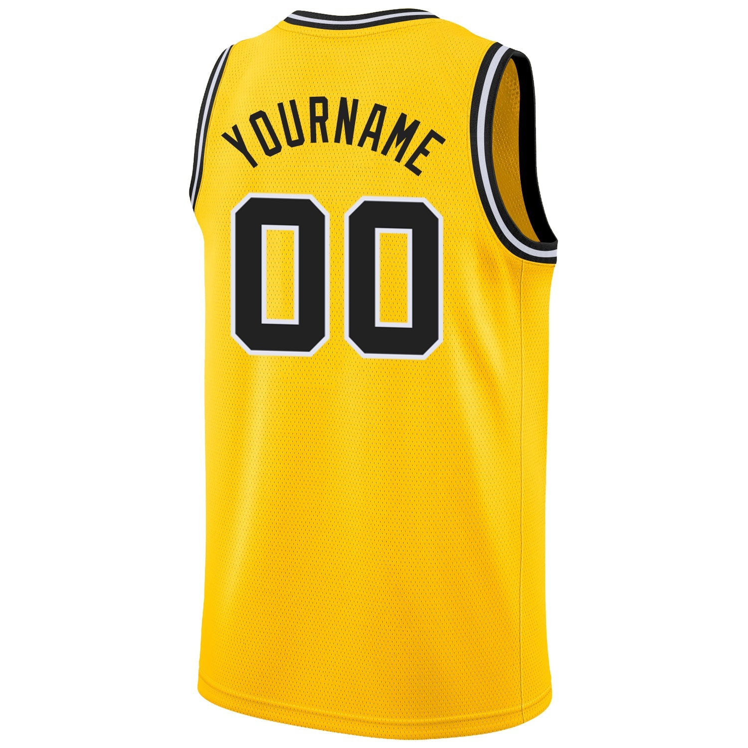 Custom Gold Black-White Round Neck Rib-Knit Basketball Jersey view 6