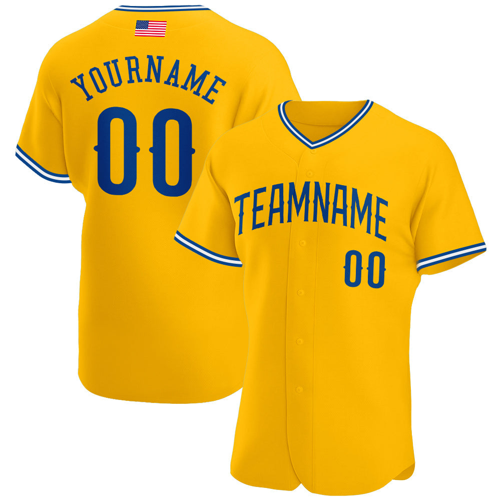 Custom Gold Royal-White Authentic American Flag Fashion Baseball Jersey - Main View