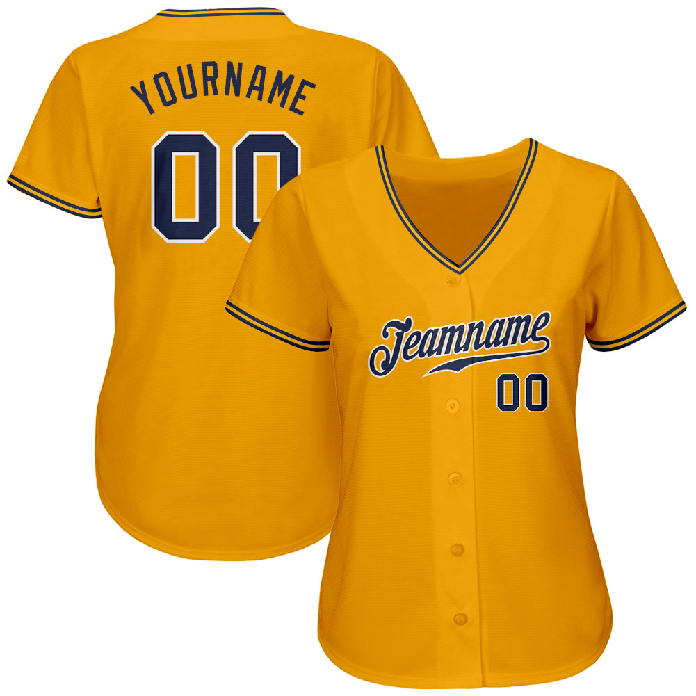 Custom Gold Navy-White Authentic Baseball Jersey view 2