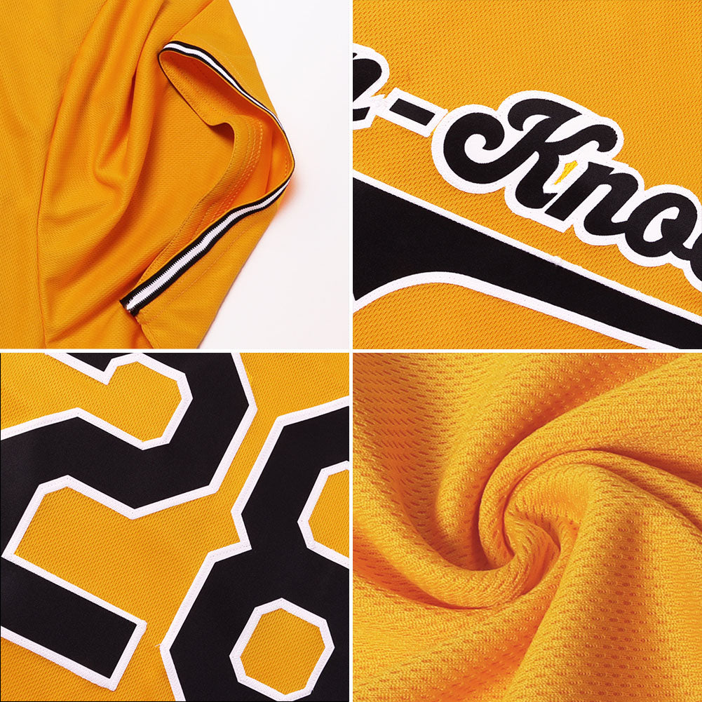Custom Gold Navy-White Authentic Baseball Jersey view 6