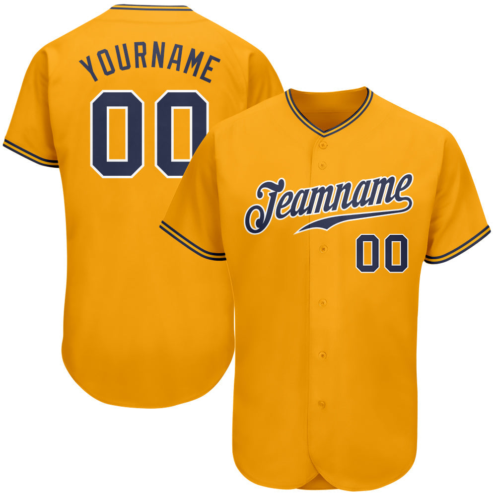 Custom Gold Navy-White Authentic Baseball Jersey - Main View
