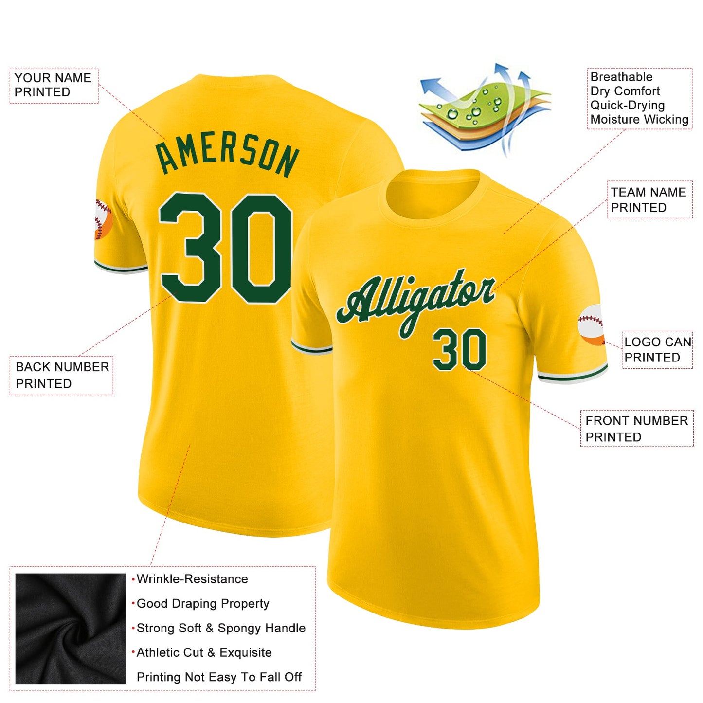 Custom Gold Green-White Performance T-Shirt view 2