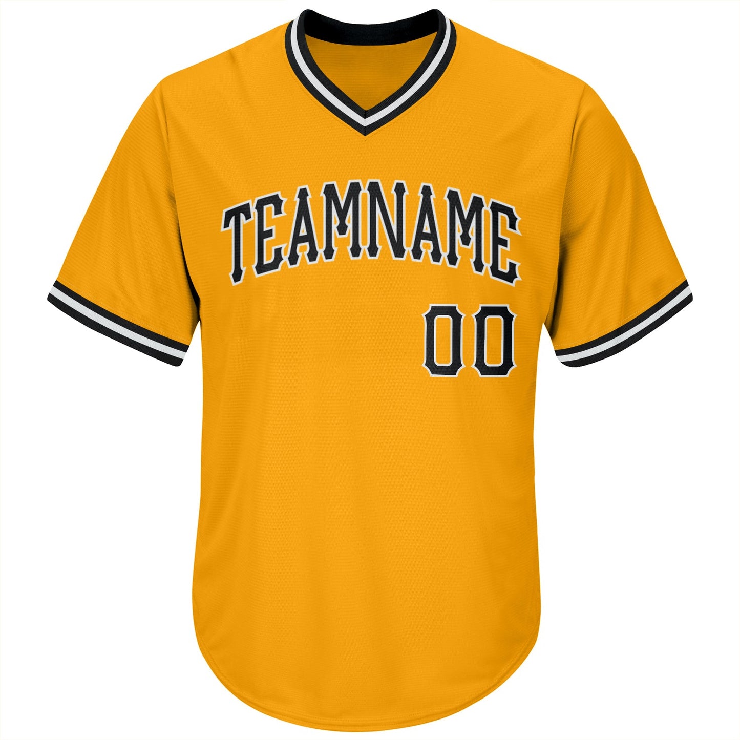 Custom Gold Black-White Authentic Throwback Rib-Knit Baseball Jersey Shirt view 2