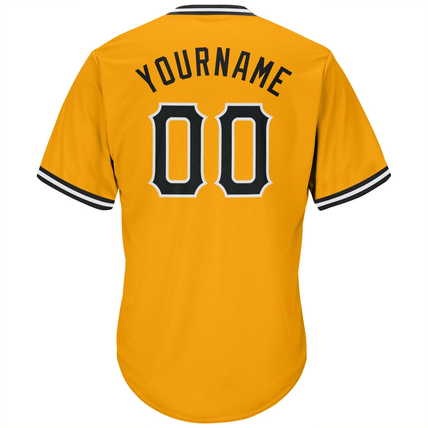 Custom Gold Black-White Authentic Throwback Rib-Knit Baseball Jersey Shirt view 3