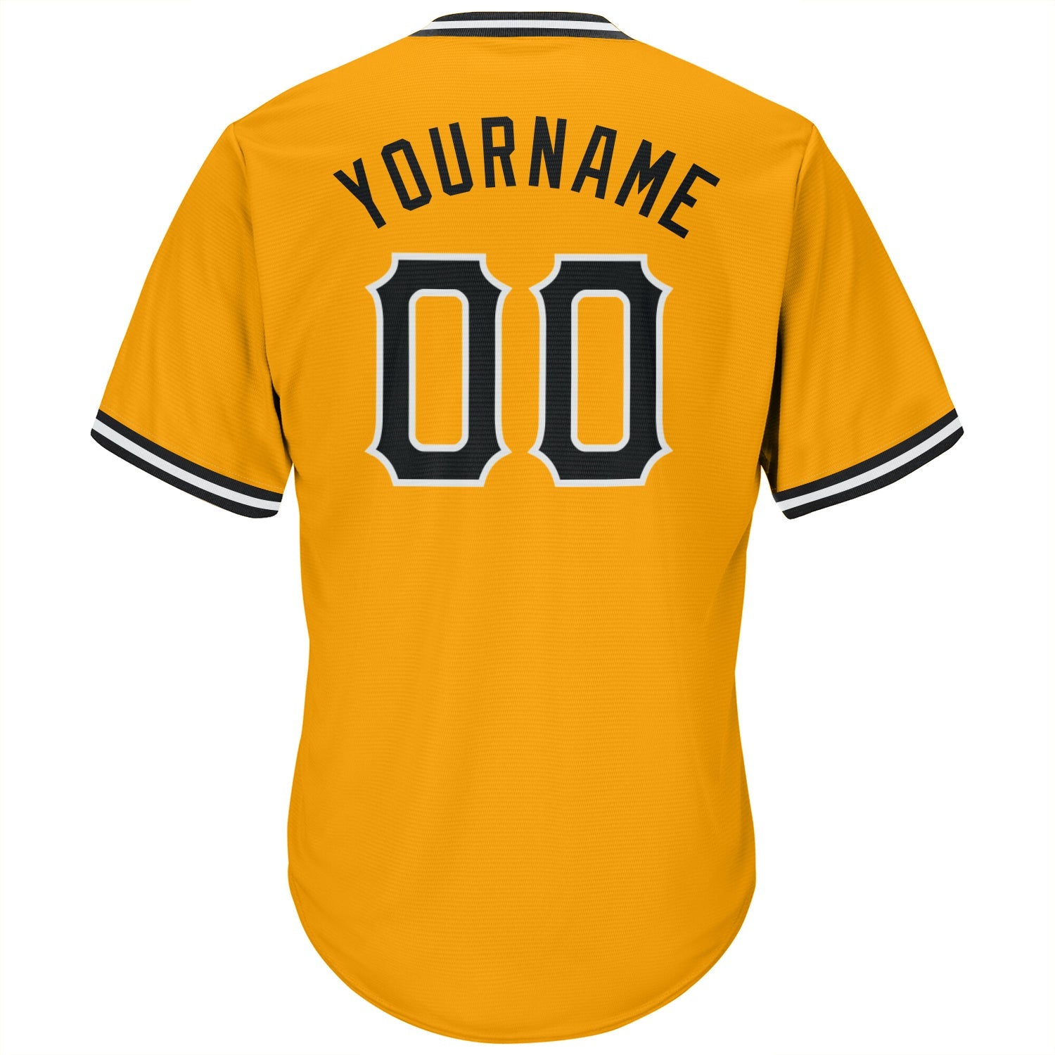 Custom Gold Black-White Authentic Throwback Rib-Knit Baseball Jersey Shirt view 3