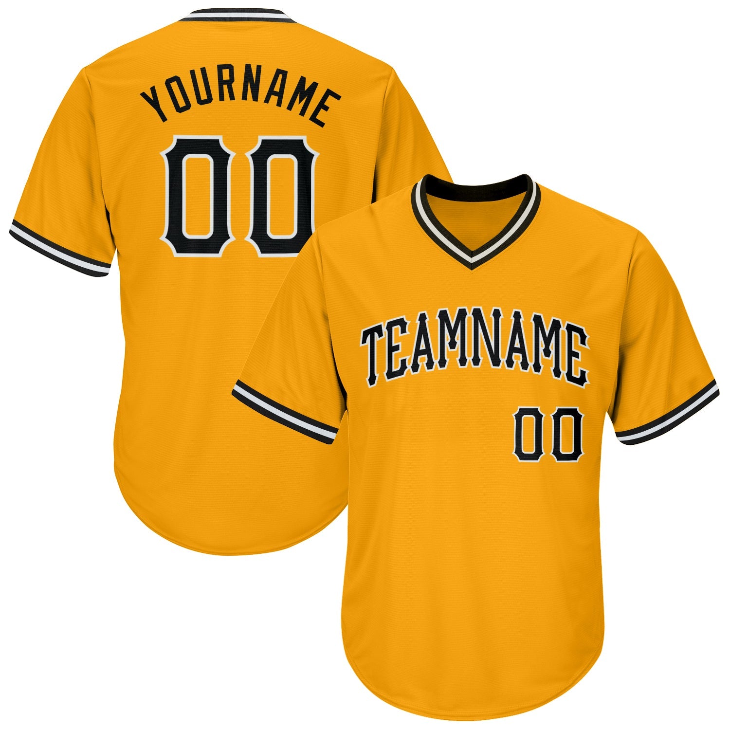 Custom Gold Black-White Authentic Throwback Rib-Knit Baseball Jersey Shirt - Main View