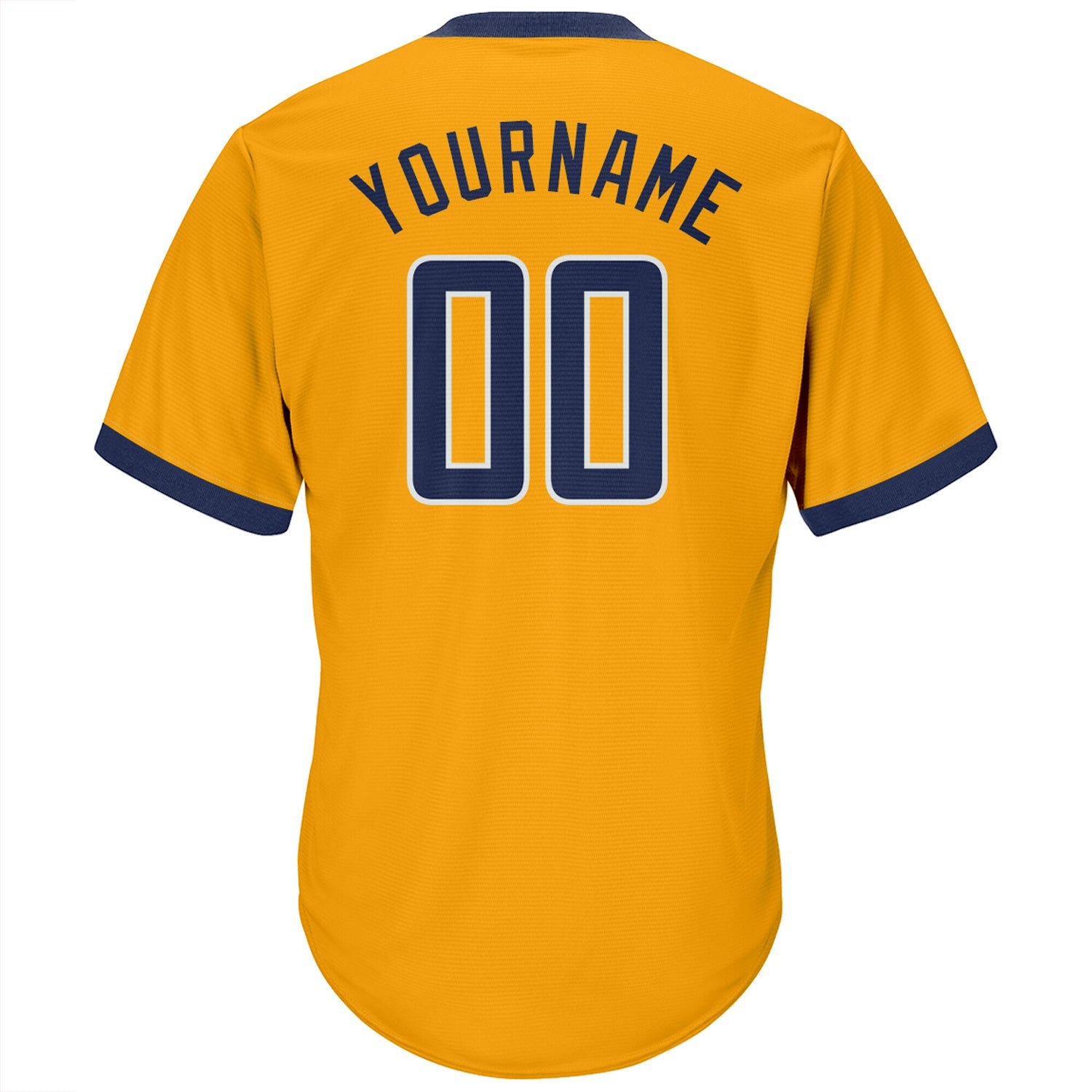 Custom Gold Navy-White Authentic Throwback Rib-Knit Baseball Jersey Shirt view 3