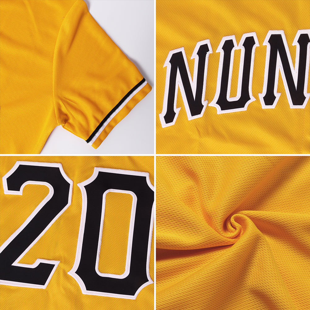 Custom Gold Navy-White Authentic Throwback Rib-Knit Baseball Jersey Shirt view 7