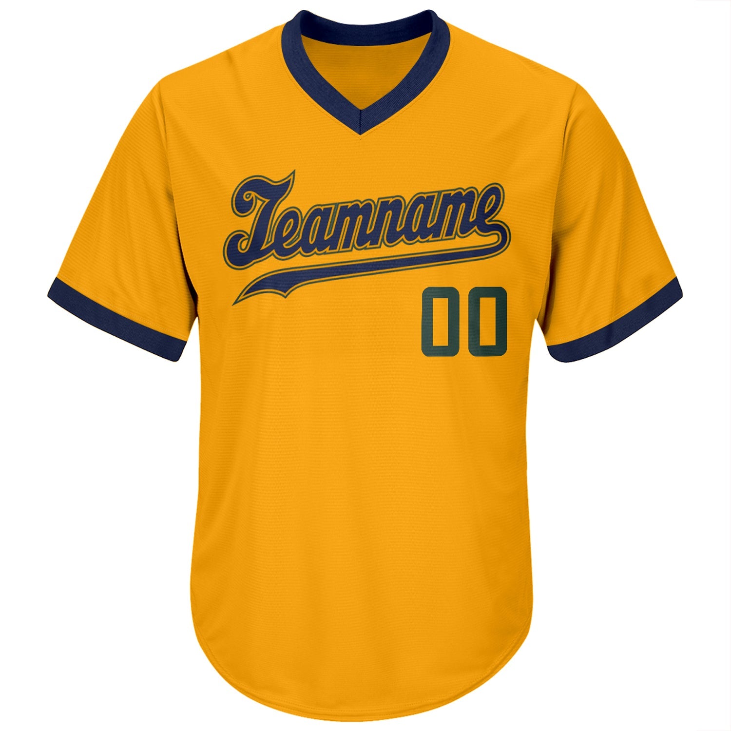 Custom Gold Hunter Green-Navy Authentic Throwback Rib-Knit Baseball Jersey Shirt view 2