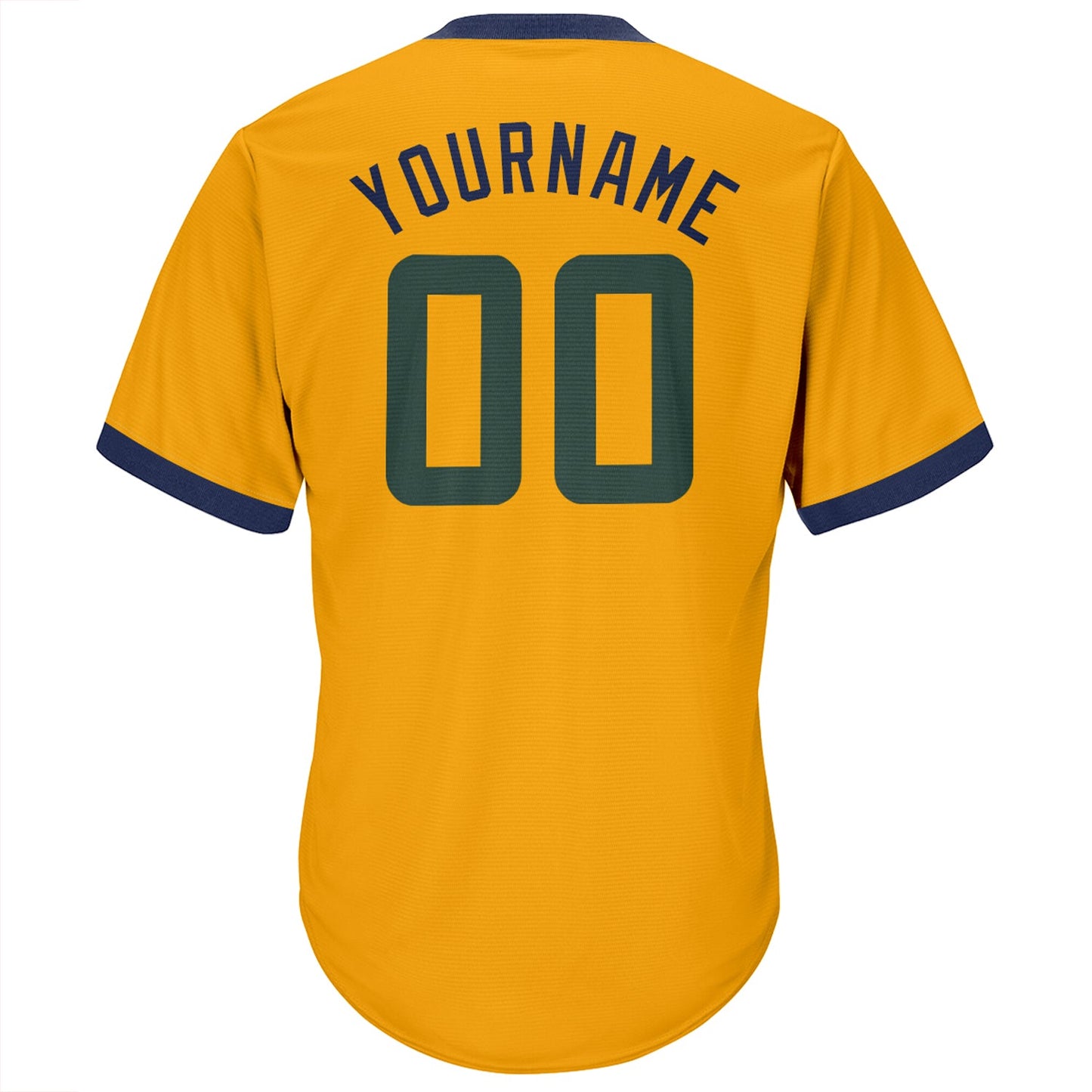 Custom Gold Hunter Green-Navy Authentic Throwback Rib-Knit Baseball Jersey Shirt view 3