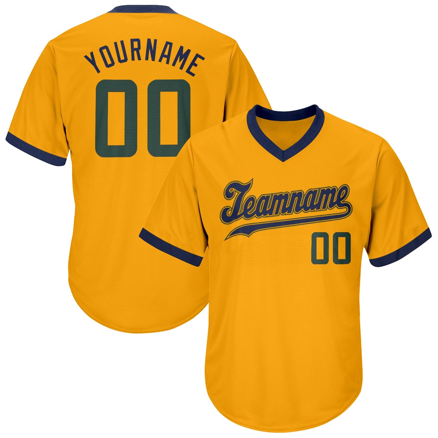 Custom Gold Hunter Green-Navy Authentic Throwback Rib-Knit Baseball Jersey Shirt - Main View