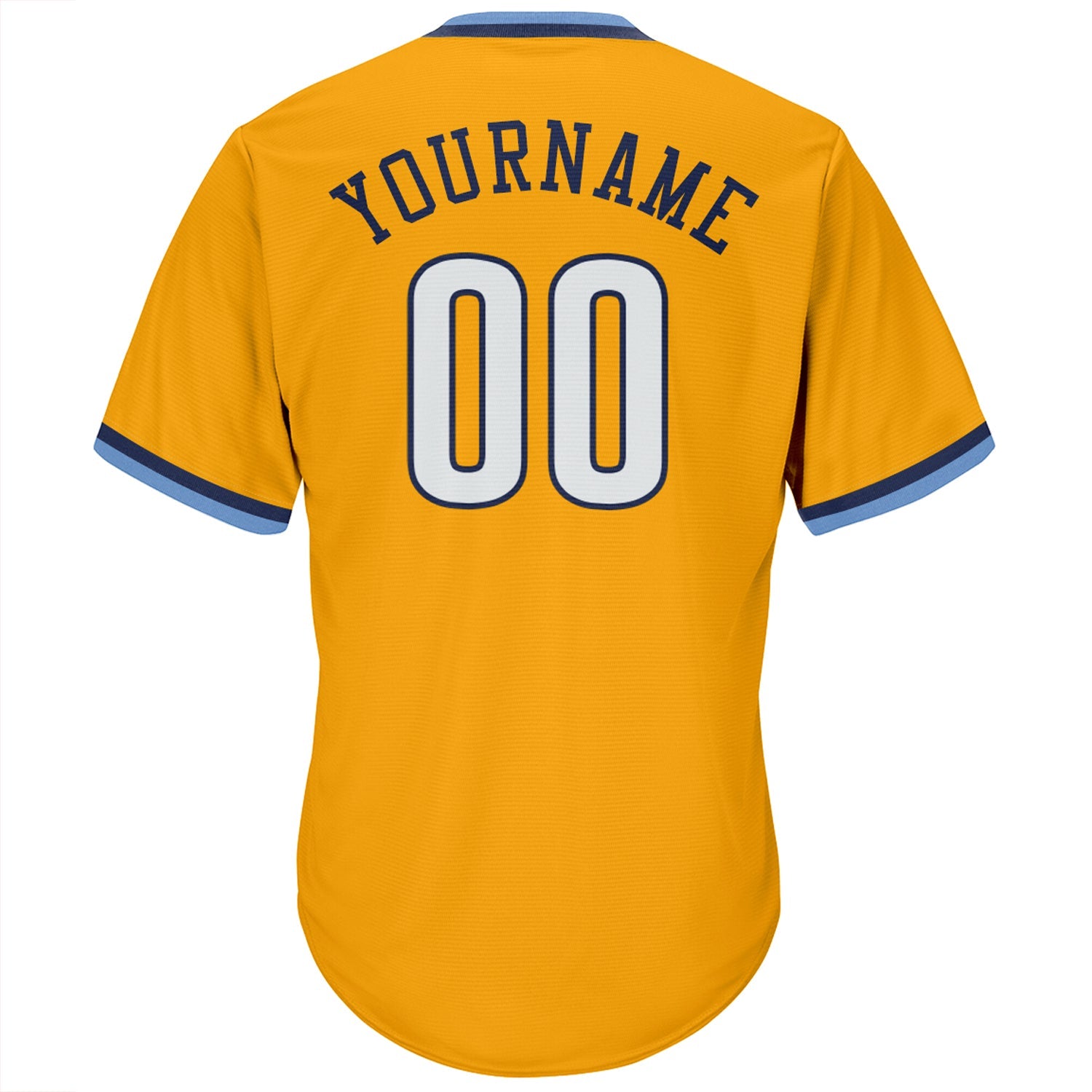 Custom Gold White-Navy Authentic Throwback Rib-Knit Baseball Jersey Shirt view 3