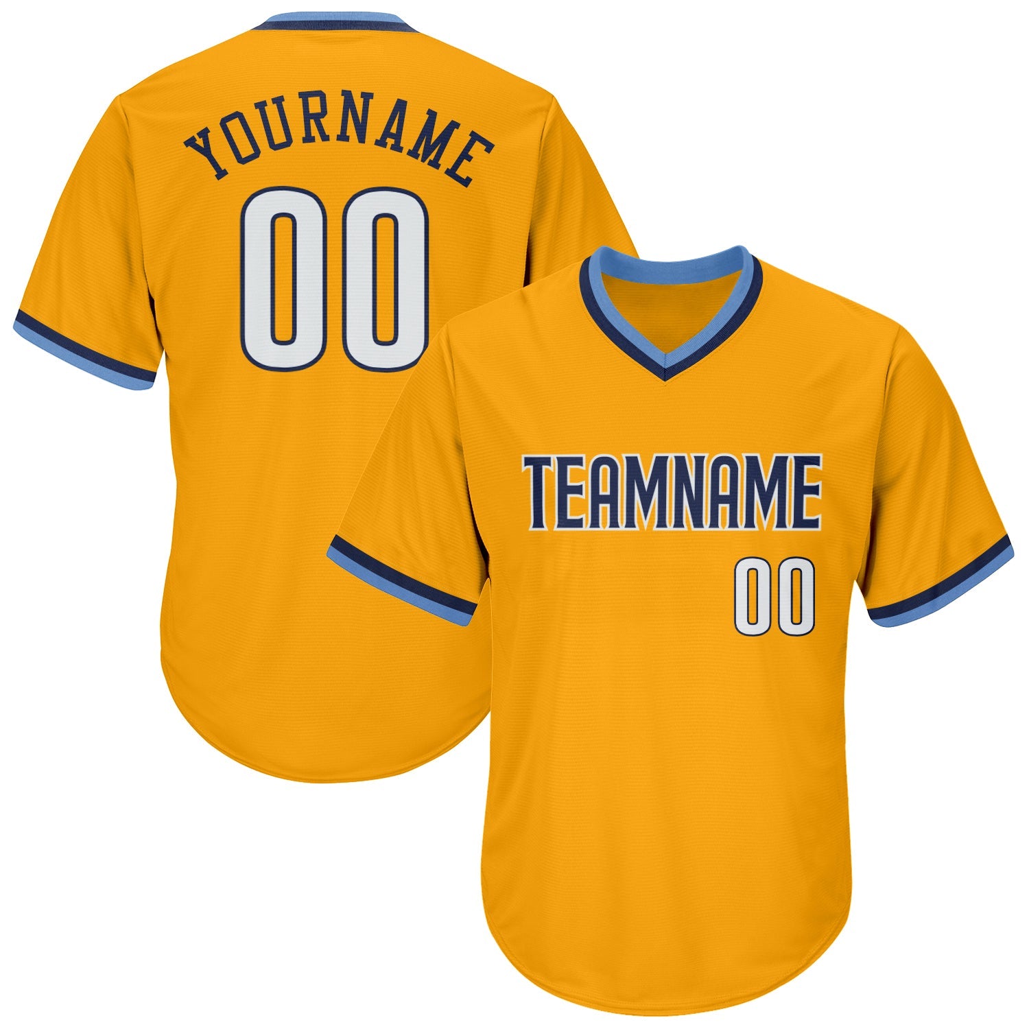 Custom Gold White-Navy Authentic Throwback Rib-Knit Baseball Jersey Shirt - Main View